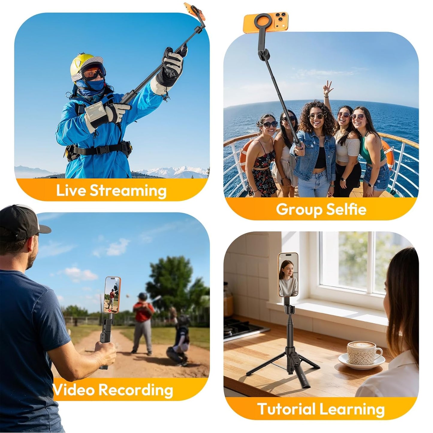 ULANZI SK26 Magnetic Phone Tripod 44.5‘’, 2-in-1 Selfie Stick Tripod Stand with Remote 33Ft, Portable Magnet Extendable Cell Phone Tripod Stand for Vlog/Travel/Video Recording/Streaming/Selfies