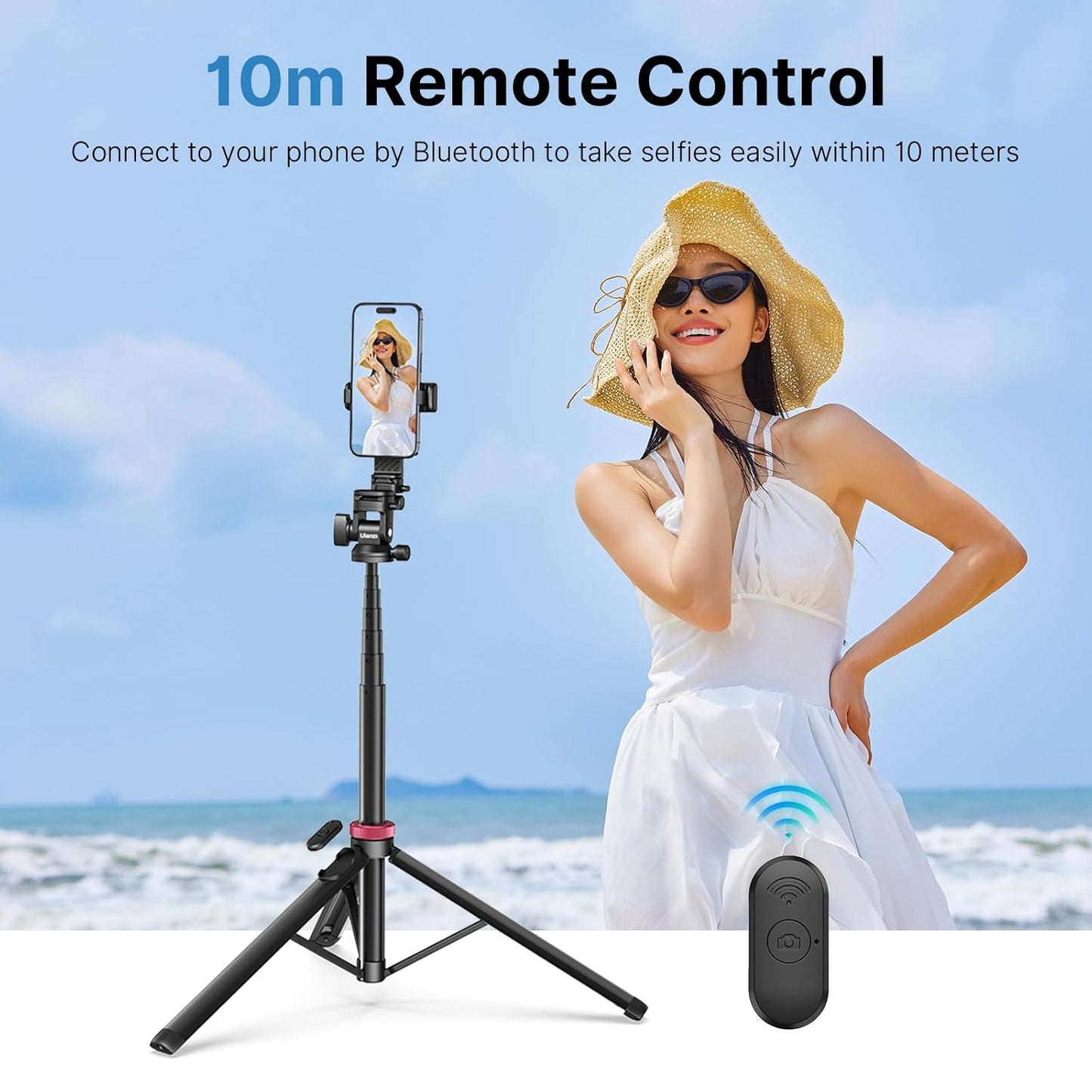 ULANZI MT-78 Extendable Phone Tripod, 72.83" Selfie Stick Camera Tripod Stand with 2-in-1 Phone Clip, 360° Ball Head with Cold Shoe for iPhone, Sony, Canon, Lightweight for Travel