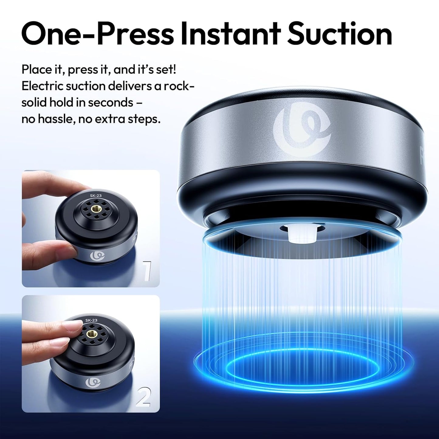 ULANZI SK-23 Electric Camera Suction Cup Mount with 1/4" Screw Hole for GoPro Hero 13/12/11/10/9, Insta360 X5/X4, DJI Osmo Pocket 3/2 Action 5 Pro/4, and Most Small Camera/Action Camera/Phone