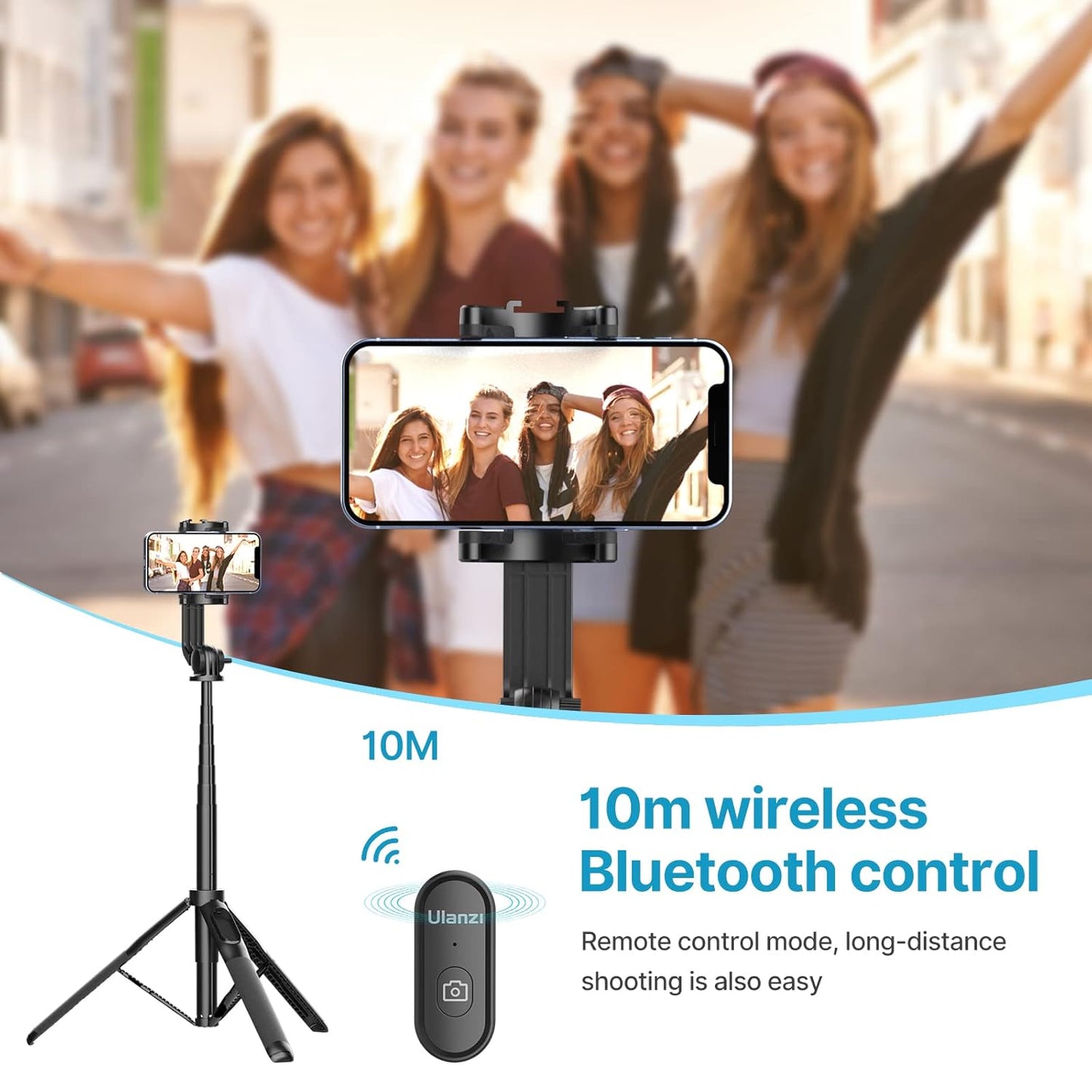 ULANZI 1.6 Meter Selfie Stick SK-03 3 in 1 Stable Phone Stand for Smartphone/Camera/Gopro, Extendable Phone Tripod with Detachable Remote, Compatible with iPhone/Galaxy/Huawei, Etc.