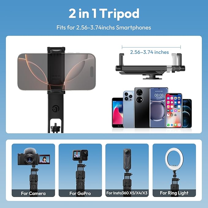 Ulanzi TT23 Auto Face Tracking Tripod for Smartphones, 165cm Cell Phone Selfie Stick, 360° Rotation Tripod with Bluetooth Remote & Gesture Control, Selfie Stick for iPhone/Action Camera