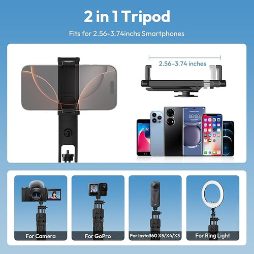 Ulanzi TT23 Auto Face Tracking Tripod for Smartphones, 165cm Cell Phone Selfie Stick, 360° Rotation Tripod with Bluetooth Remote & Gesture Control, Selfie Stick for iPhone/Action Camera