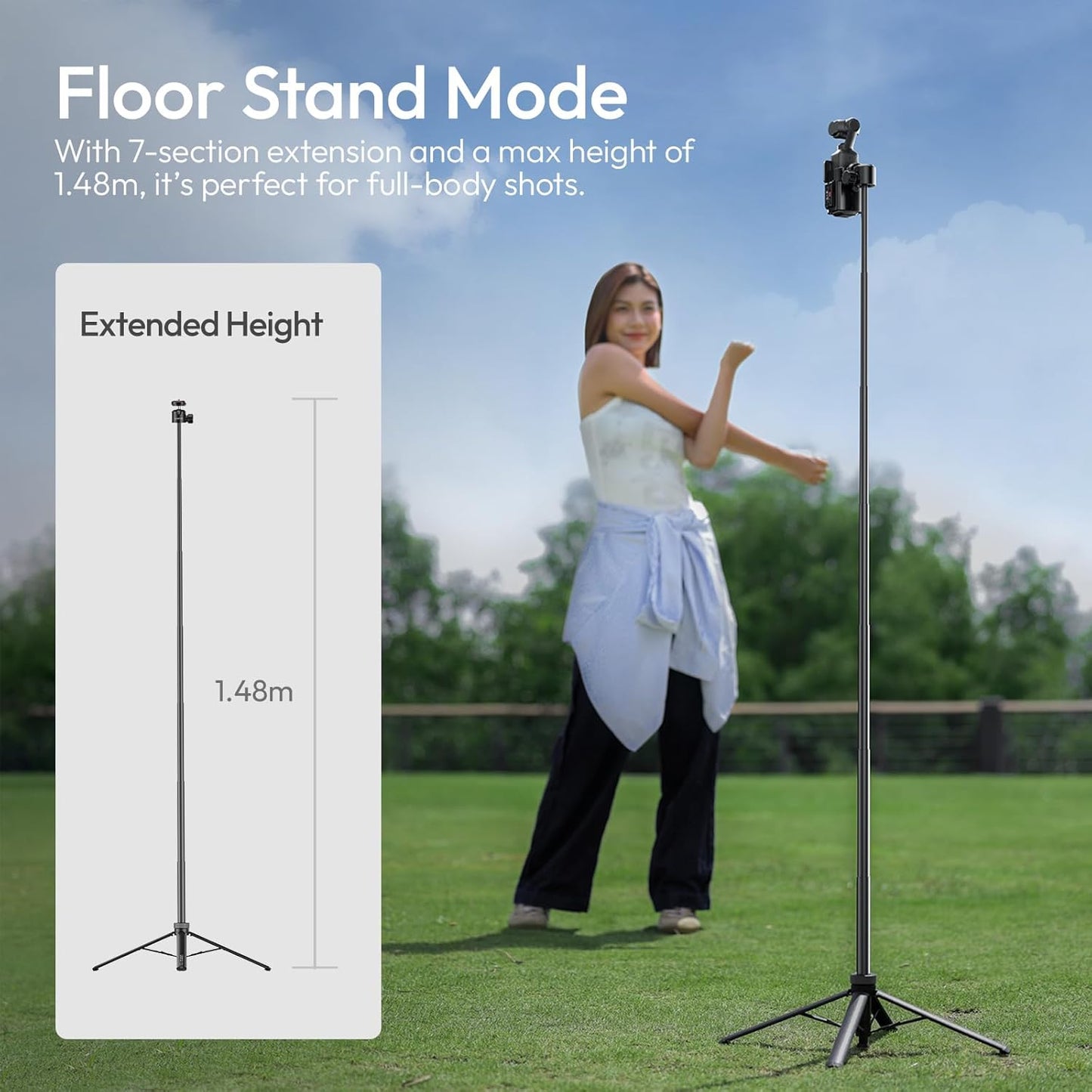 Upgrade ULANZI TT24 Selfie Stick Tripod with One-Touch Opening, 59" CKa Quick-Release Extension Pole Adjustable Handle Grip