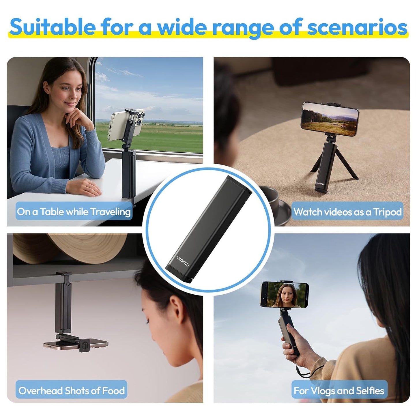 ULANZI SK-20 Travel Essentials Airplane Phone Holder, Phone Tripod 360° Rotation,Travel Must Have Handsfree Cellphone Stand for Desk,Flight Essential Universal Adjustable Stand for Train Table