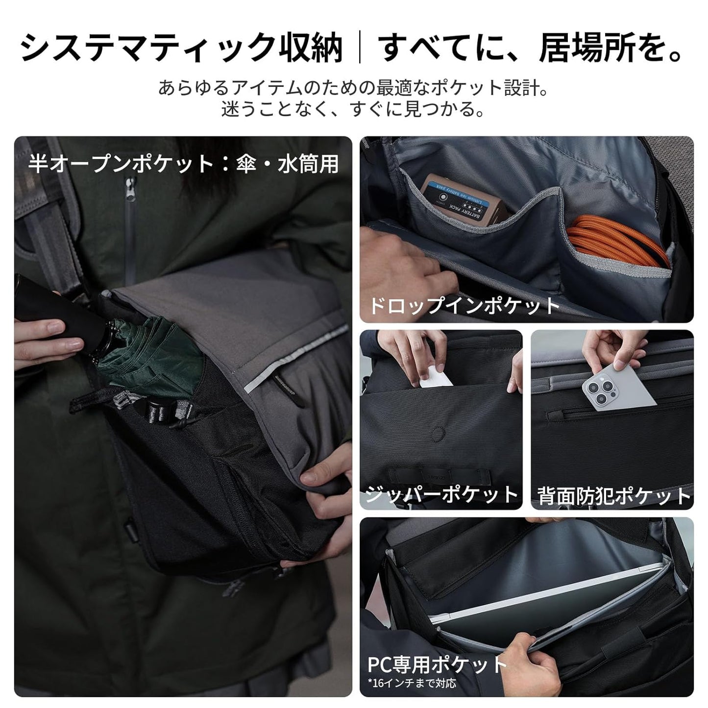 Ulanzi TE88 Camera Bag, Shoulder Bag, Large Capacity, 4.9 gal (15 L), Lightweight, Dividers, Water Repellent, Sling Bag, Stylish, SLR Camera Bag, Convenient Side Access, 16-inch PC Storage, Tripod