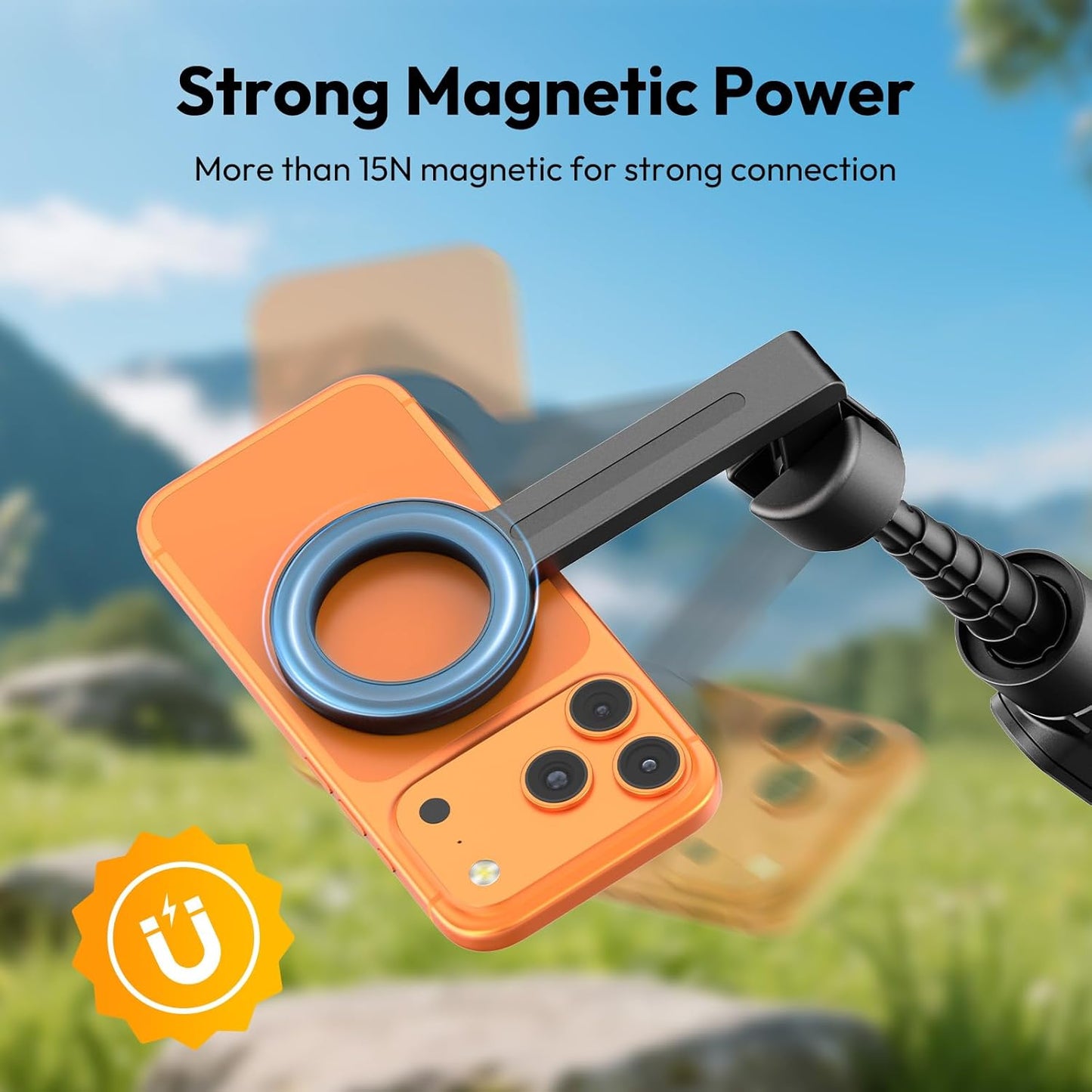 ULANZI SK26 Magnetic Phone Tripod 44.5‘’, 2-in-1 Selfie Stick Tripod Stand with Remote 33Ft, Portable Magnet Extendable Cell Phone Tripod Stand for Vlog/Travel/Video Recording/Streaming/Selfies