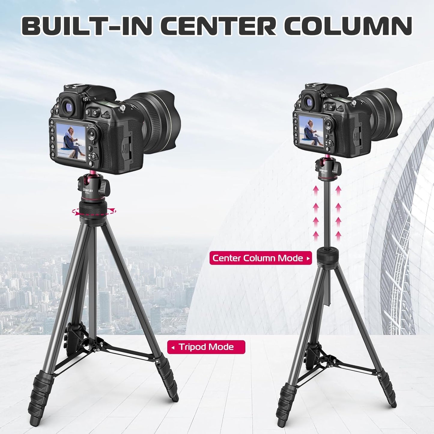 ULANZI Select TT51 Portable Tripod Stand I 360° Rotable Ball Head I Hidden Cold Shoe Phone Holder I 600g Lightweigt I 1.38m/51in Long I 5 Section Extenable Vlog Tripod