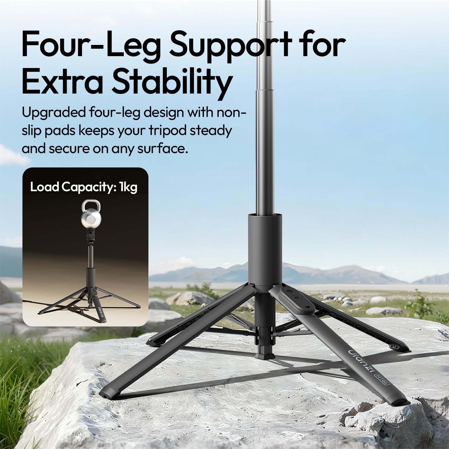 ULANZI MT86, 60" Automatic Phone Tripod Stand with Wireless Remote, Adjustable Auto‑Open Selfie Stick for iPhone Android, Portable Extendable Travel Tripod for Selfie/Vlogging, White