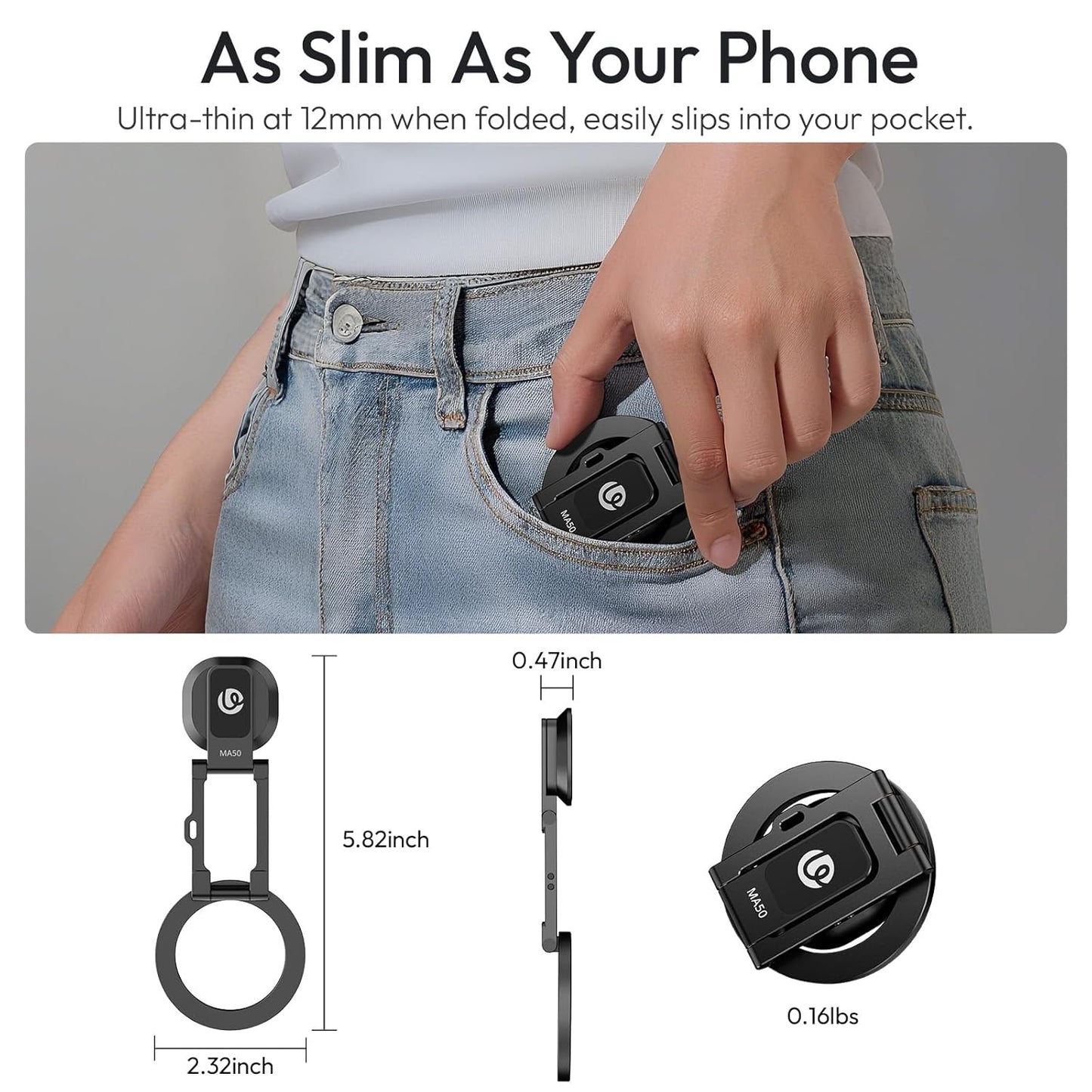 ULANZI MA50 Magnetic Phone Holder for Magsafe, Aluminium Adjustable Dual Magnetic Phone Tripod Stand with 1/4" Screw Hole for Selfie Sticks, Magic Arm, Compatible with iphone12 13 14 15 16 Series