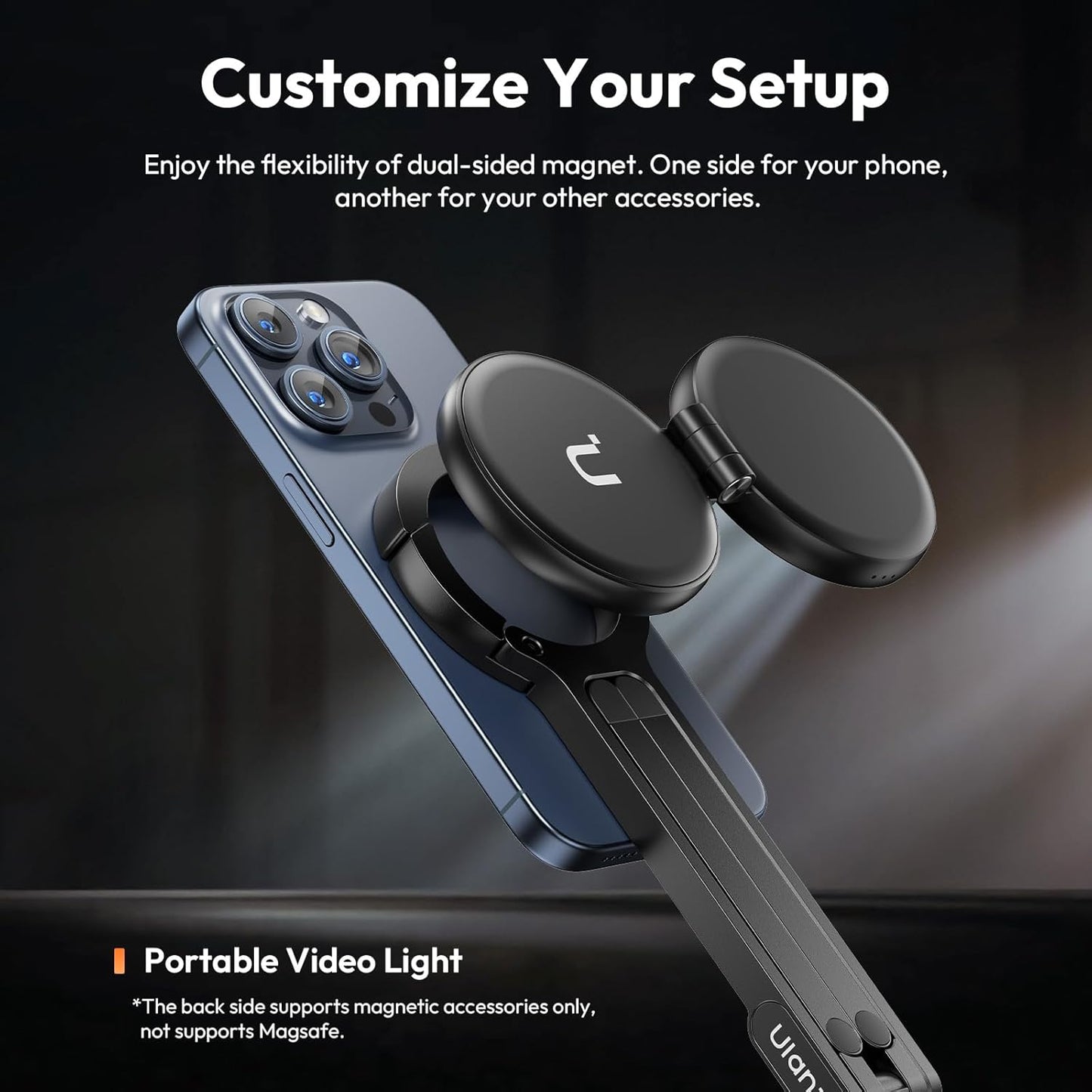 ULANZI MA30+LM19, 2-in-1 Magnetic Phone Tripod & Selfie Light Kit, MA30 Phone Stand with LM19 2500K-8500K LED Fill Light for MagSafe, Compatible with iPhone 17-12 Series for Photo/Vlog/Video.