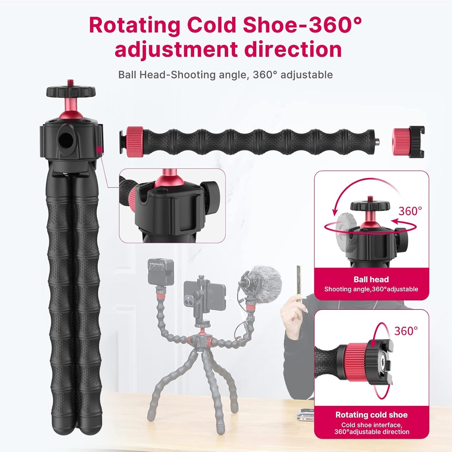 ULANZI MT-52 Flexible Tripod, Phone Tripod Stand with 1/4" Screw & Two Detachable Magic Arm, Octopus Tripod Compatible with iPhone 13 12 Pro Max Canon Nikon Sony Camera GoPro