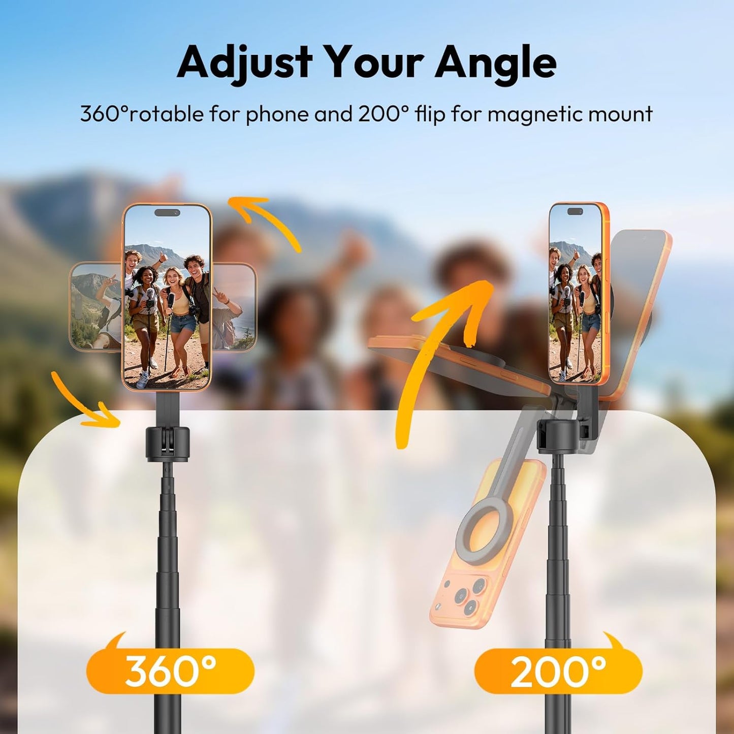 ULANZI SK26 Magnetic Phone Tripod 44.5‘’, 2-in-1 Selfie Stick Tripod Stand with Remote 33Ft, Portable Magnet Extendable Cell Phone Tripod Stand for Vlog/Travel/Video Recording/Streaming/Selfies
