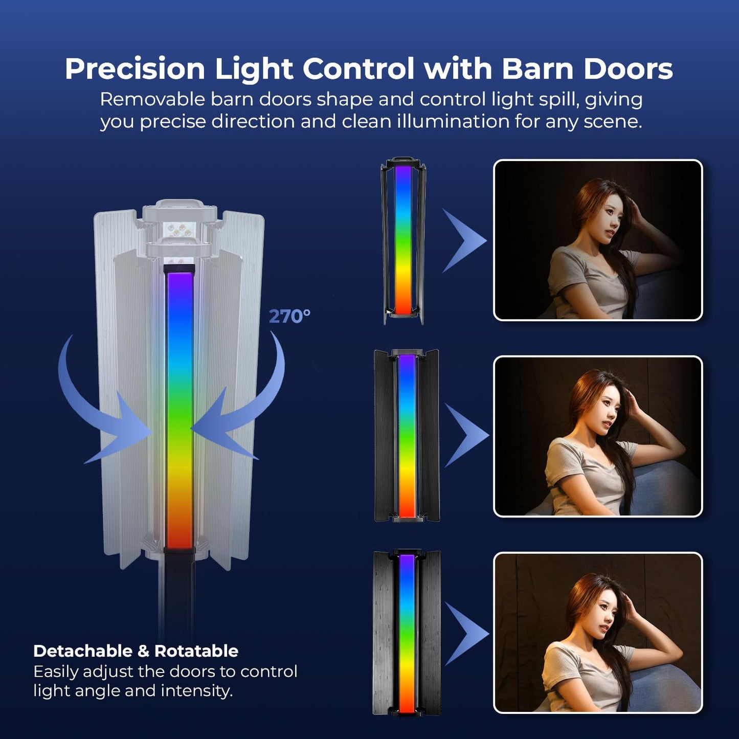HIFFIN HF-1000 60W RGB LED Stick Light with Grid & Soft Diffuser, 2500K-9900K Adjustable CCT, CRI95+, 24 Effects, 18700Lux@0.5m, App Control, 5200mAh Battery for Photo Video Shooting Use for Creators