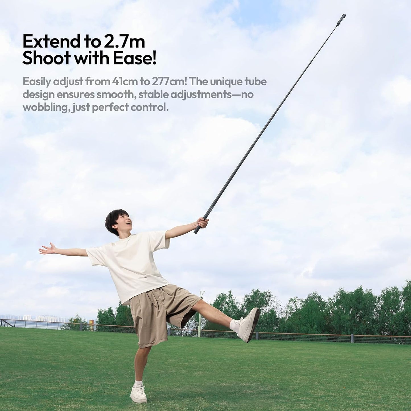 ULANZI VL02 2.7m Carbon Fiber Extended Invisible Selfie Stick, Compatible with Insta360 X5/X4/X3/Ace Pro/GO 3S/ONE X2/DJI Osmo 360, Extension Pole Waterproof Handle Grip for GoPro, Phone and More