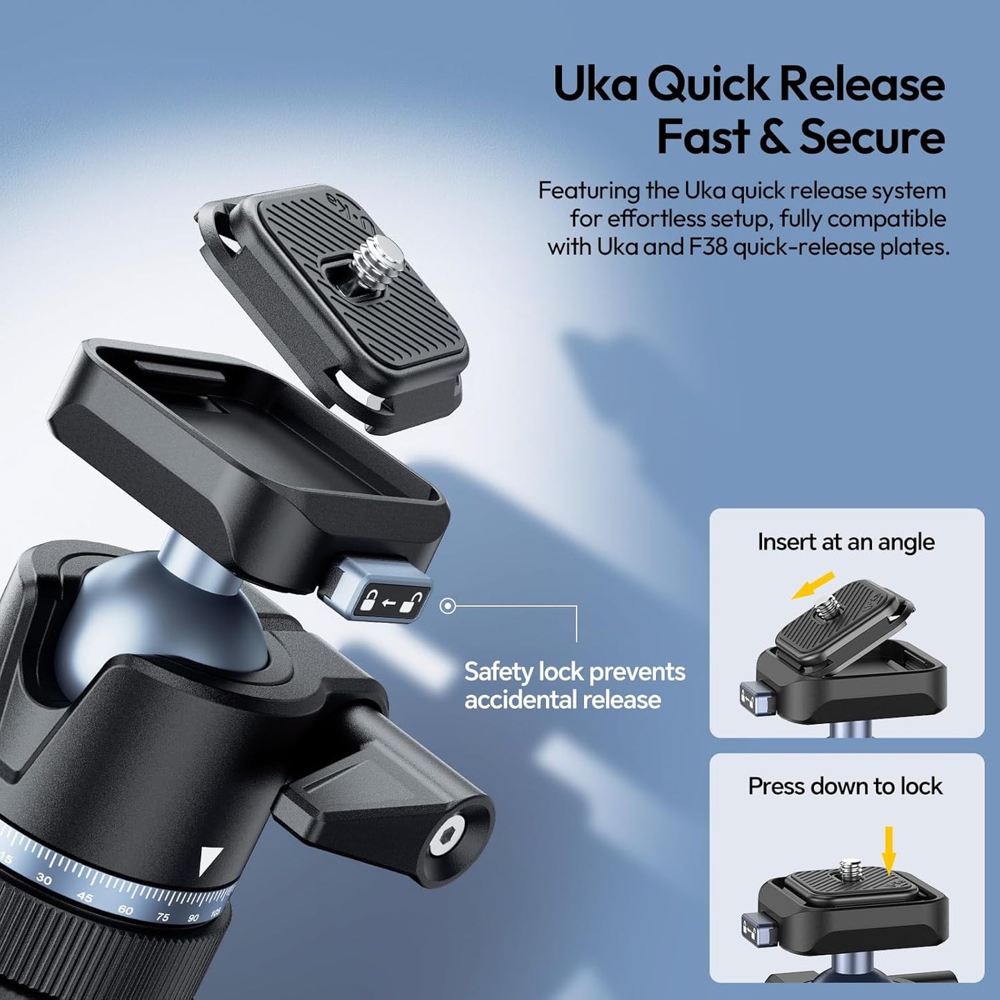 ULANZI MT93 Universal 1/4" Light Stand Camera Tripod w Auto-Open w UKA Quick-Release, 63" Portable Adjustable Ball Head Tripod for Cameras/Video Light/Phone/Outdoor Photo, Up Load 6.61lb, w Bag