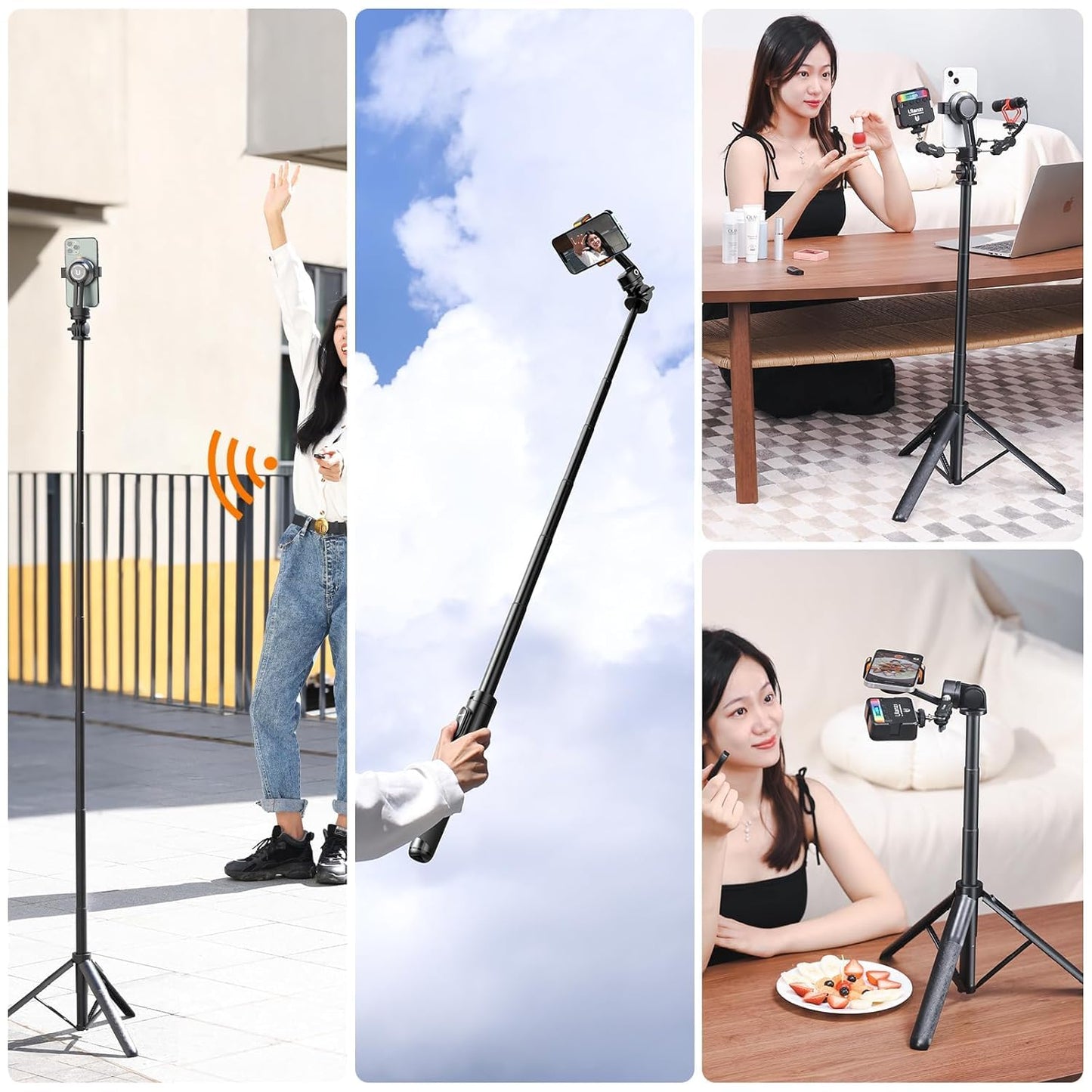 UL SK-05 1.6 Meter Selfie Stick SK-03 3 in 1 Stable Phone Stand for Smartphone/Camera/Gopro, Extendable Phone Tripod with Detachable Remote, Compatible with iPhone/Galaxy/Huawei, Etc.
