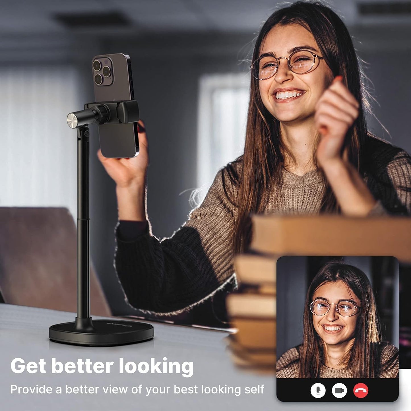 Cell Phone Stand, Ulanzi Height Adjustable Phone Holder, Desk Phone Stand for All Mobile Phone, Desk Phone Holder for iPhone 14/13/12 Pro/XS Max/XR, Samsung Galaxy S22/S21/S20/S10 and Other Phones