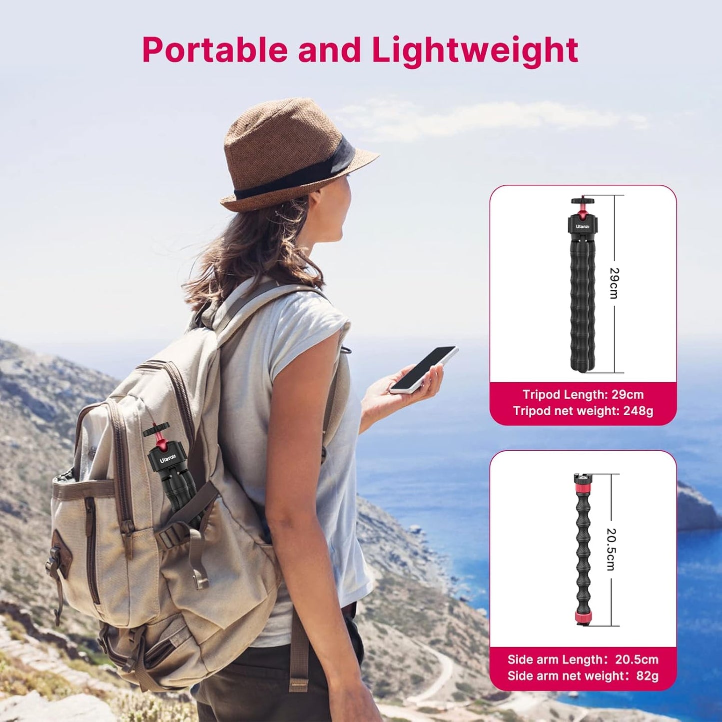 ULANZI MT-52 Flexible Tripod, Phone Tripod Stand with 1/4" Screw & Two Detachable Magic Arm, Octopus Tripod Compatible with iPhone 13 12 Pro Max Canon Nikon Sony Camera GoPro