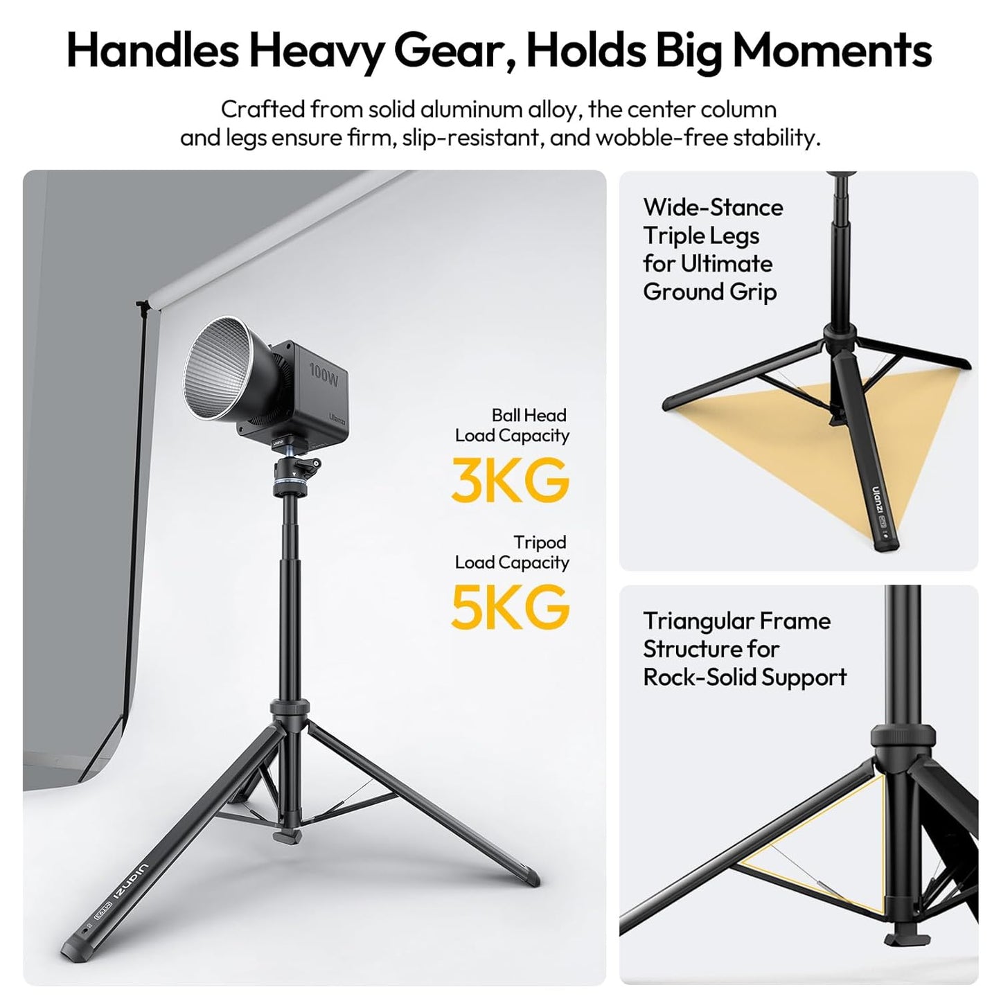 ULANZI MT93 Universal 1/4" Light Stand Camera Tripod w Auto-Open w UKA Quick-Release, 63" Portable Adjustable Ball Head Tripod for Cameras/Video Light/Phone/Outdoor Photo, Up Load 6.61lb, w Bag