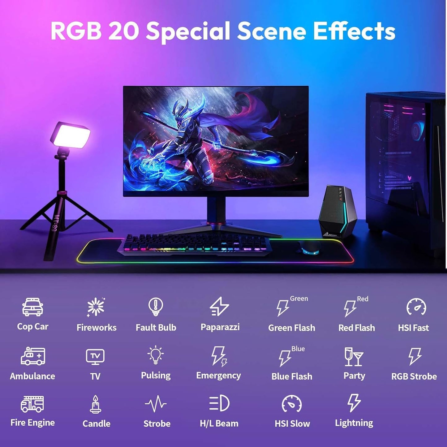ULANZI P40W RGB Video Light – Portable LED Camera Panel with 5000mAh Rechargeable Battery, 20 Scene Modes, Bi-Color 2700K-6500K for YouTube, Vlogging, Live Streaming & Photography