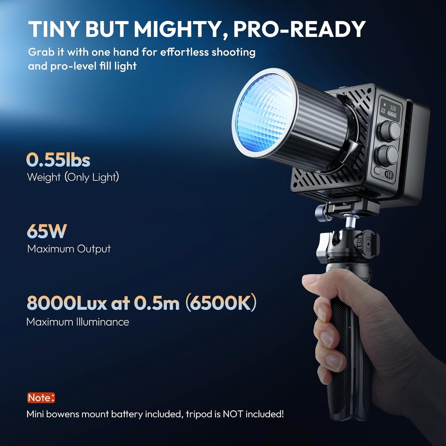 ULANZI EC65 LED Video Light 65W COB Bi-Color Mini Bowens Bracket Continuous Output Lighting with App Control Reflector Diffuser Capacitor 2700K - 6500K CRI≥95 Portable