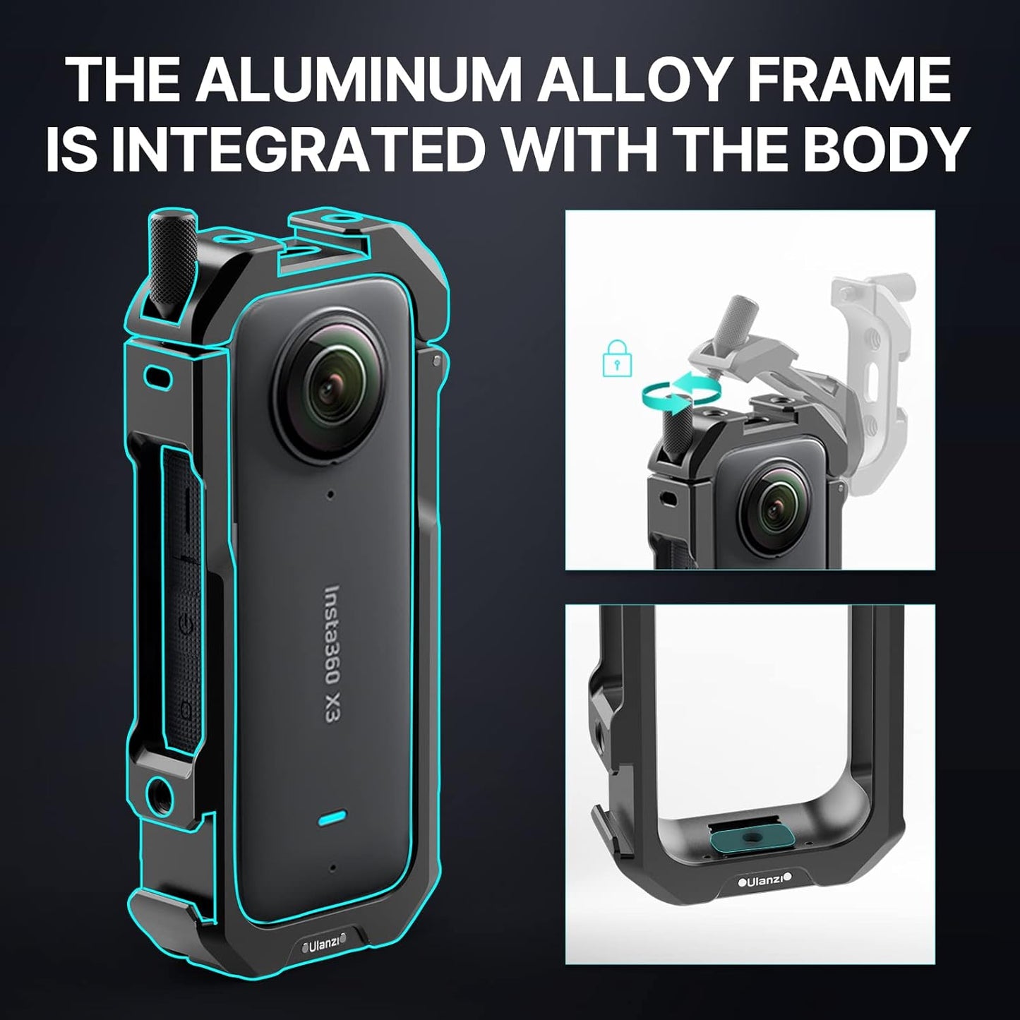ULANZI Select Protective Cage for insta360 X3 Accessories-ULANZI C-X3 insta360 X3 Vlog Case I Aluminum Alloy I2 Cold Shoe I Silicone Lens Cover ICarrying Bag INo Block Mic Mount & Battery Replacement
