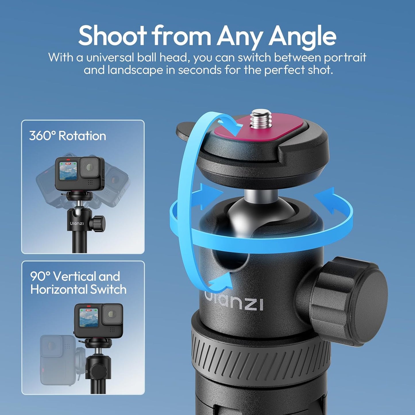 Upgrade ULANZI TT24 Selfie Stick Tripod with One-Touch Opening, 59" CKa Quick-Release Extension Pole Adjustable Handle Grip