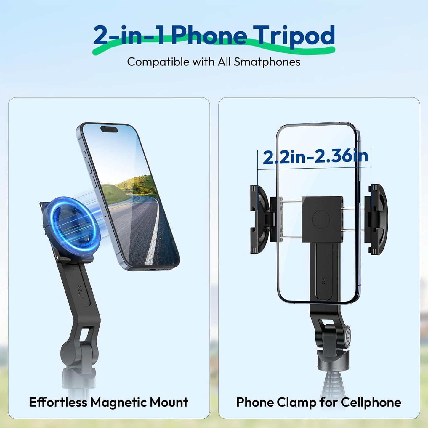 ULANZI TT88 Magnetic Tripod for iPhone 17, 57" Extendable Selfie Stick w Remote, 2-in-1 Phone Clip & Dual Cold Shoe Mounts-Lightweight Phone Tripod Stand for Vlogging, Travel, Video Recording, Black