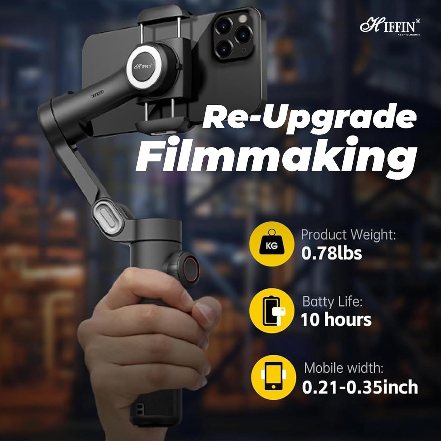 HIFFIN Smart X Gimbal Stabilizer 3-Axis Smartphone Foldable Gimbal with Focus Wheel TIK Tok YouTube Vlog Stabilizer for iPhone 15 (All Variants) 14,13,12 Pro Max & All Smartphone