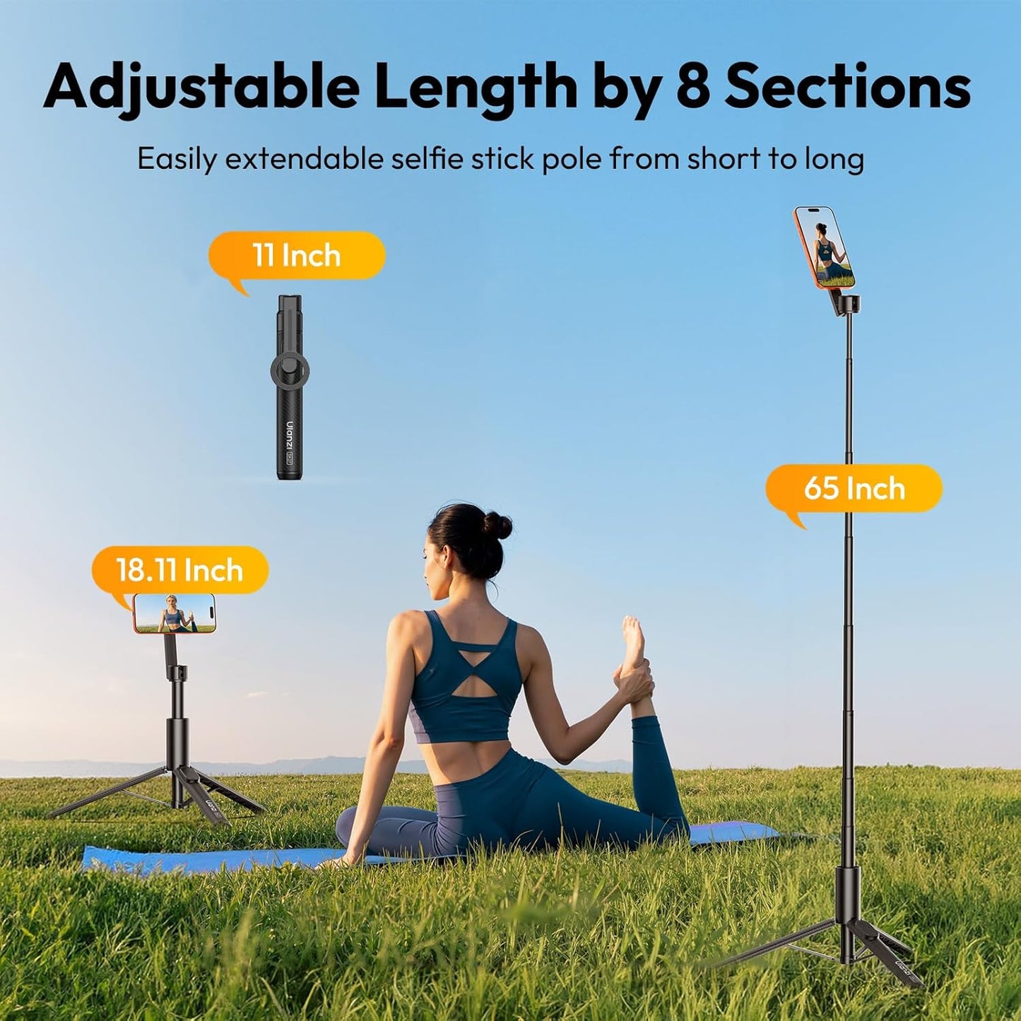 ULANZI SK27 Magnetic Mobile Phone Tripod 165 cm, Selfie Stick with Bluetooth Remote Control, 25N Magnet, Foldable Smartphone Stand, All-in-1 Portable Tripod Compatible with iPhone 17 16 15 14 13 12