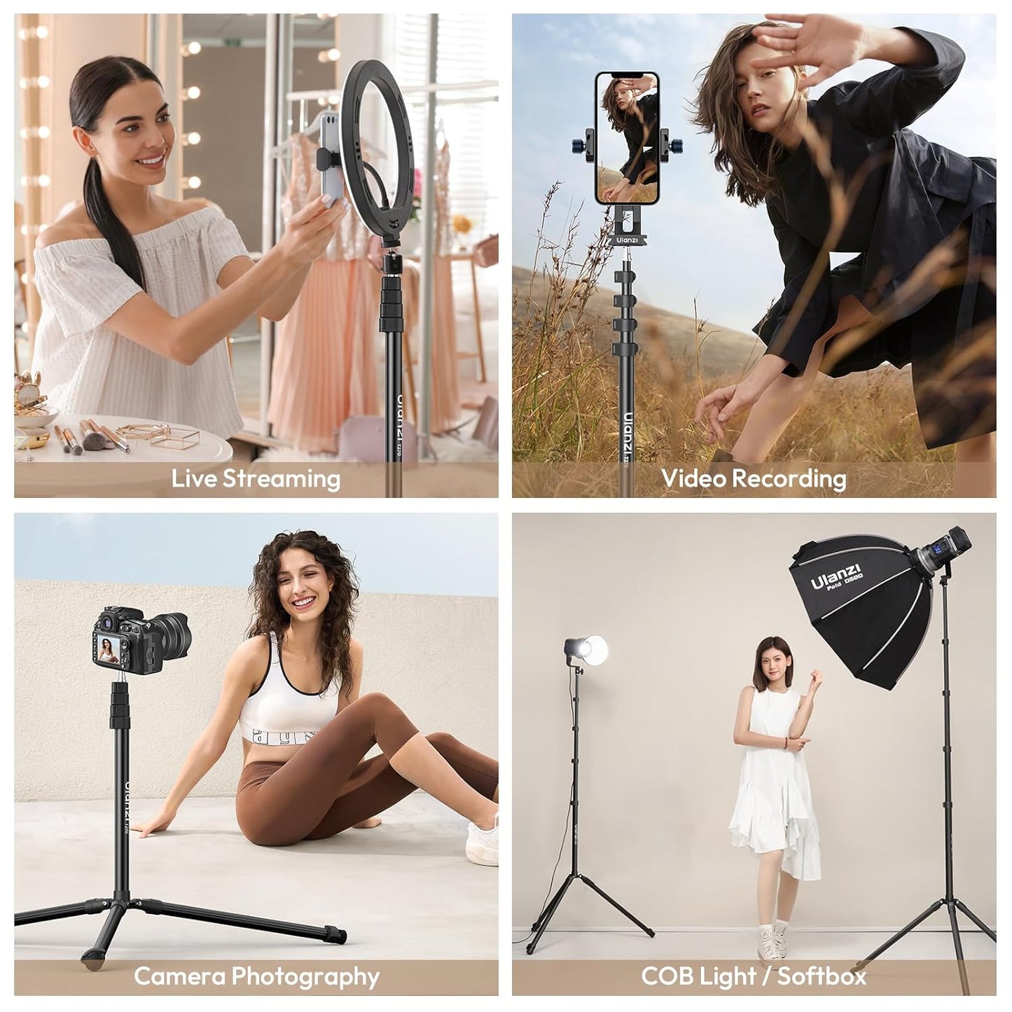 ULANZI T270 Light Stand, 8.8ft/270cm Adjustable Photography Light Tripod Stand for Photo Video Shooting, Aluminum Portable Studio Lighting Tripod for Softbox, Camera, Reflector, Strobe Light