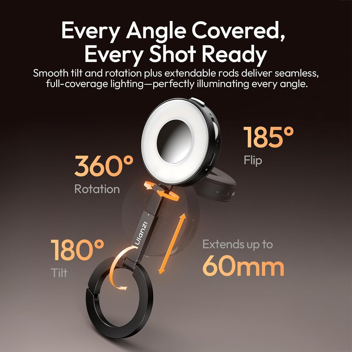 ULANZI ML05 Selfie Light for iPhone - Maglock Magnetic Phone Selfie Ring Light with Mirror, 9000K CRI≥97 Full Angle Portable LED Smartphone Fill Lighting for Travel Vlog Photo Video Recording Black