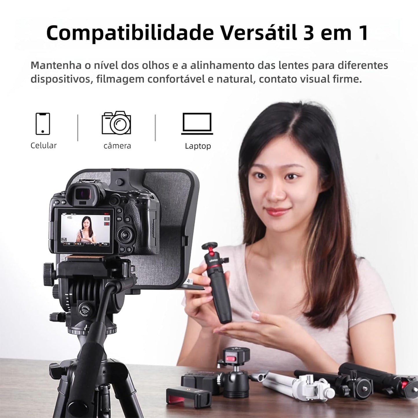 ULANZI RT02 Universal Teleprompter for Tablets, Smartphones and Cameras with Remote Control and 5 Camera Lens Adapter Rings with Cold Shoe Mount and 1/4" Threaded Hole