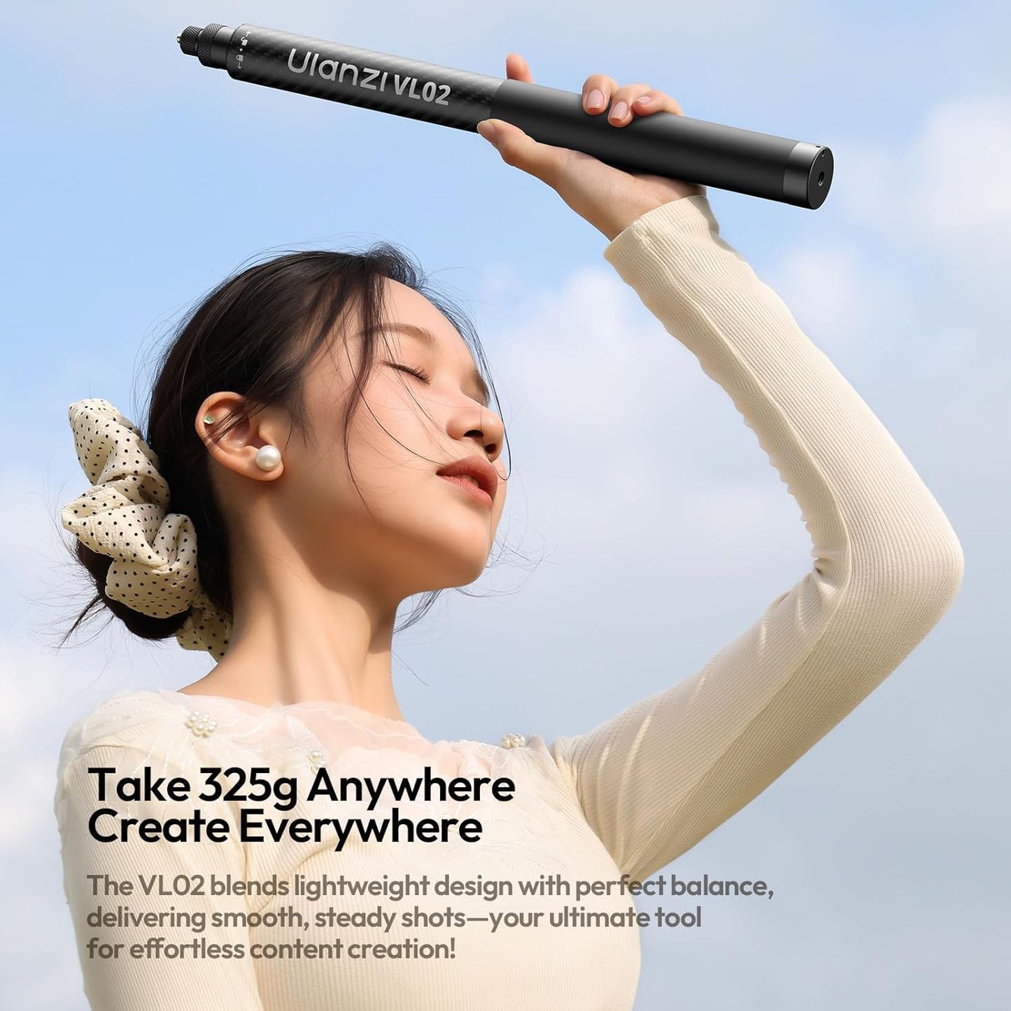 ULANZI VL02 2.7m Carbon Fiber Extended Invisible Selfie Stick, Compatible with Insta360 X5/X4/X3/Ace Pro/GO 3S/ONE X2/DJI Osmo 360, Extension Pole Waterproof Handle Grip for GoPro, Phone and More