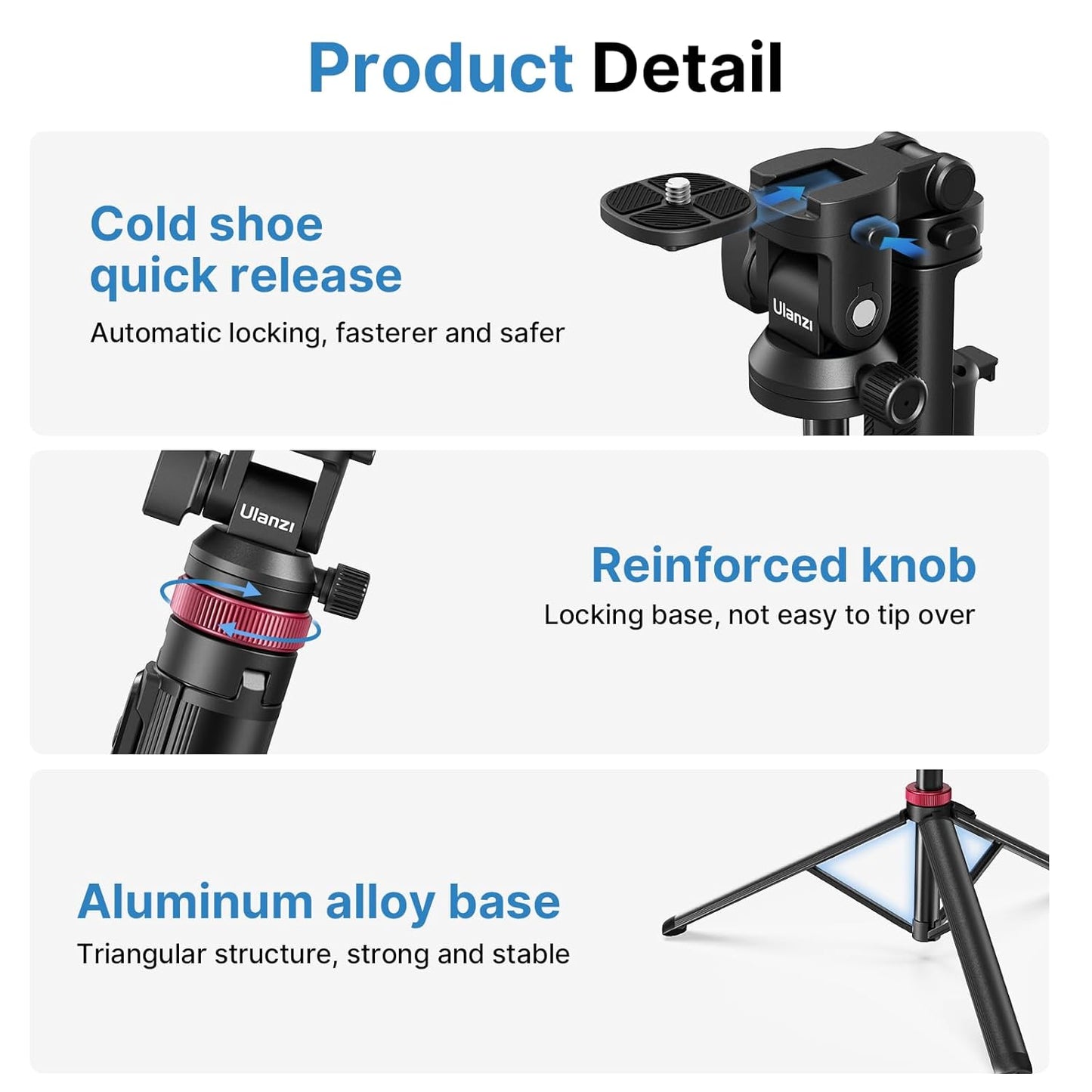 ULANZI MT-78 Extendable Phone Tripod, 72.83" Selfie Stick Camera Tripod Stand with 2-in-1 Phone Clip, 360° Ball Head with Cold Shoe for iPhone, Sony, Canon, Lightweight for Travel