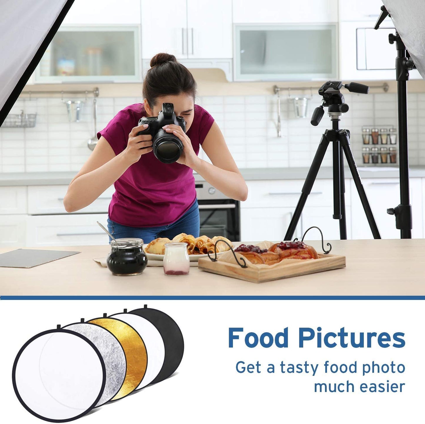 HIFFIN Reflector 42-inch / 107 cm 5 in 1 Collapsible Multi-Disc Light Reflector with Bag - Translucent, Silver, Gold, White and Black(reg)