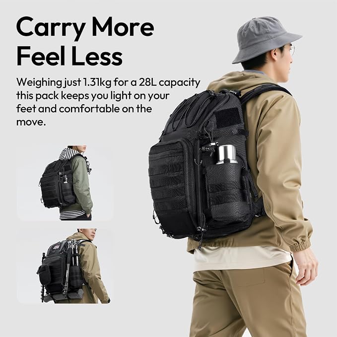 ULANZI BC007 Camera Bag, Tactical Camera Backpack 28L Lightweight Aluminum Frame Travel Bag for Photographers Women Men DSLR Camera Case
