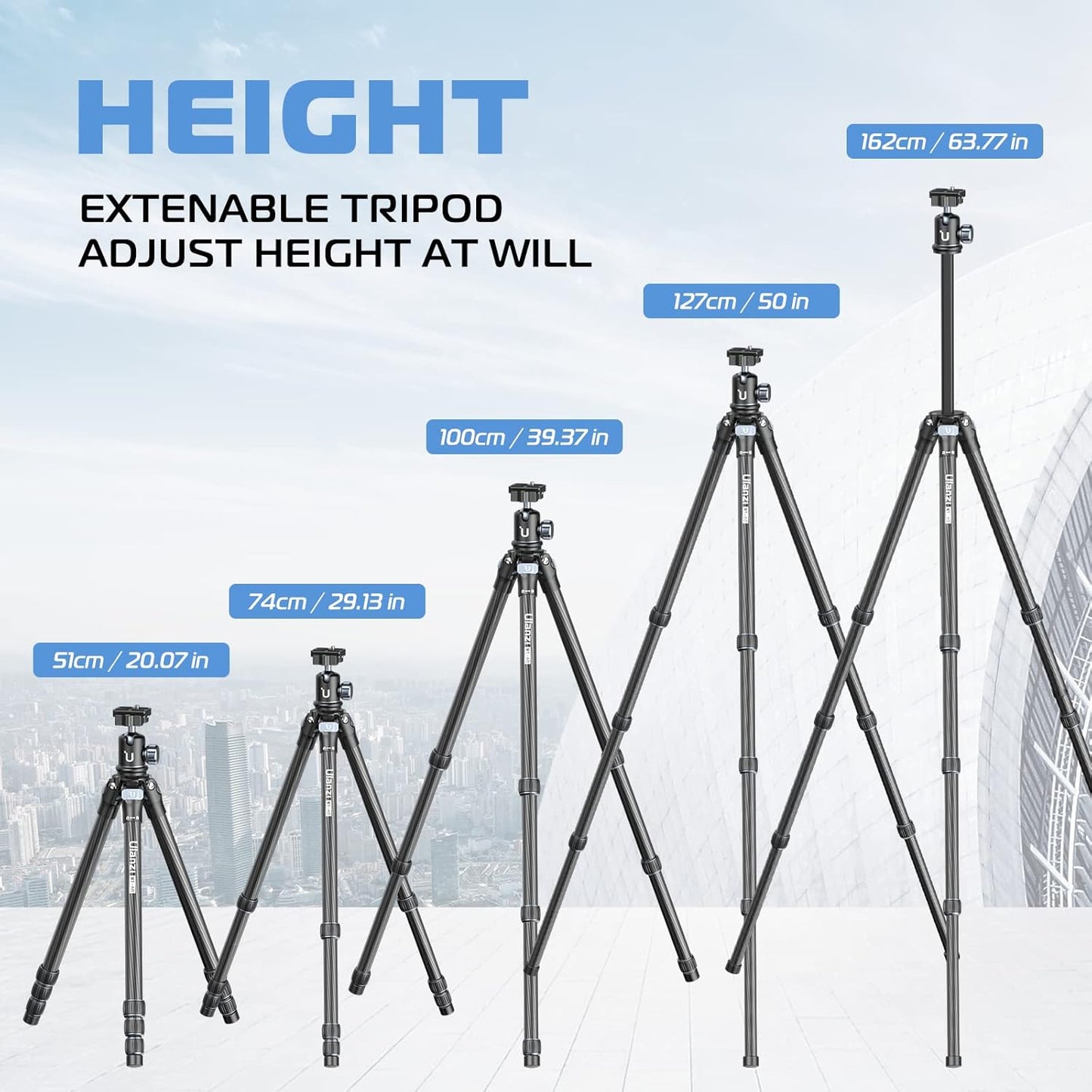 Ulanzi MT-60 Lightweight Camera Tripod, Professional 63.77" Carbon Fiber Travel Tripod with 360°Ball Head, Quick Release Plate for Cameras/DSLR/Projector, Adjustable Height 21.25-63.77 inches