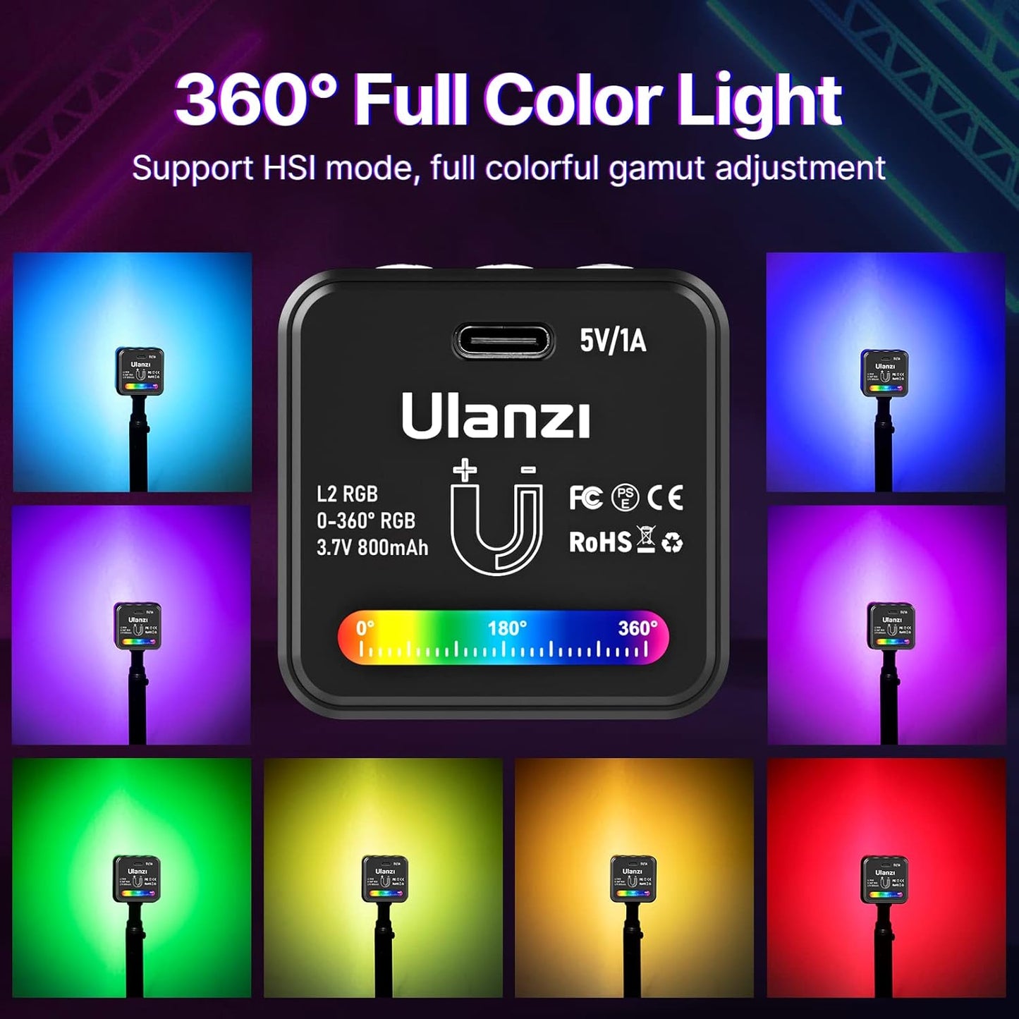 ULANZI RGB Video Light, L2 LED Camera Lights 360° Full Color Magnetic COB Pocket Mini Cube Light with Dual Cold Shoe, 11 Dynamic Effects, Rechargeable Portable Light for Photography Vlogging