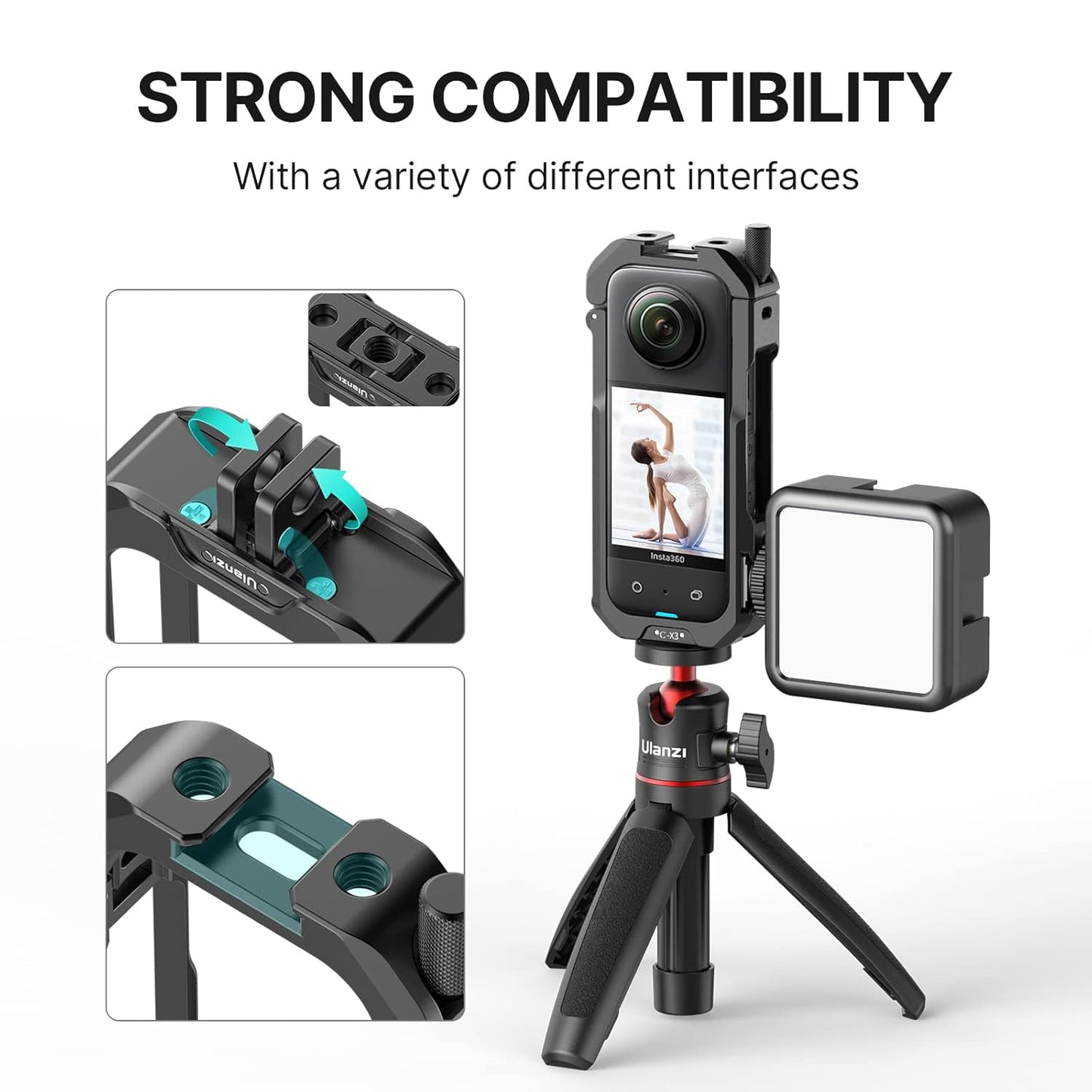 ULANZI Select Protective Cage for insta360 X3 Accessories-ULANZI C-X3 insta360 X3 Vlog Case I Aluminum Alloy I2 Cold Shoe I Silicone Lens Cover ICarrying Bag INo Block Mic Mount & Battery Replacement