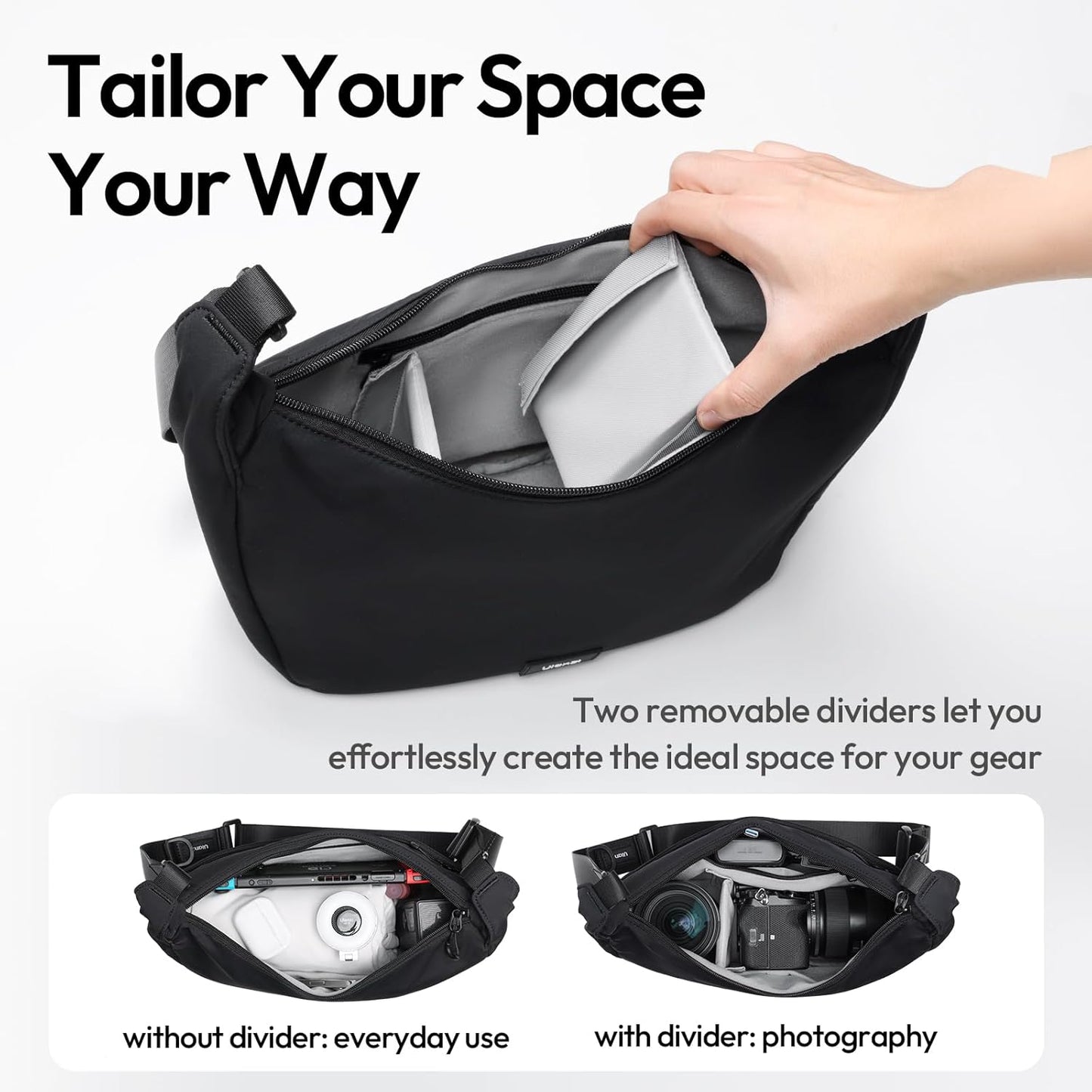 ULANZI Camera Case, Shoulder Bag, Stylish with Dividers, Lightweight Storage Bag for DSLR Camera, Camera Accessories, Travel, Outdoor, Photography Bag, Black, Lightweight and portable