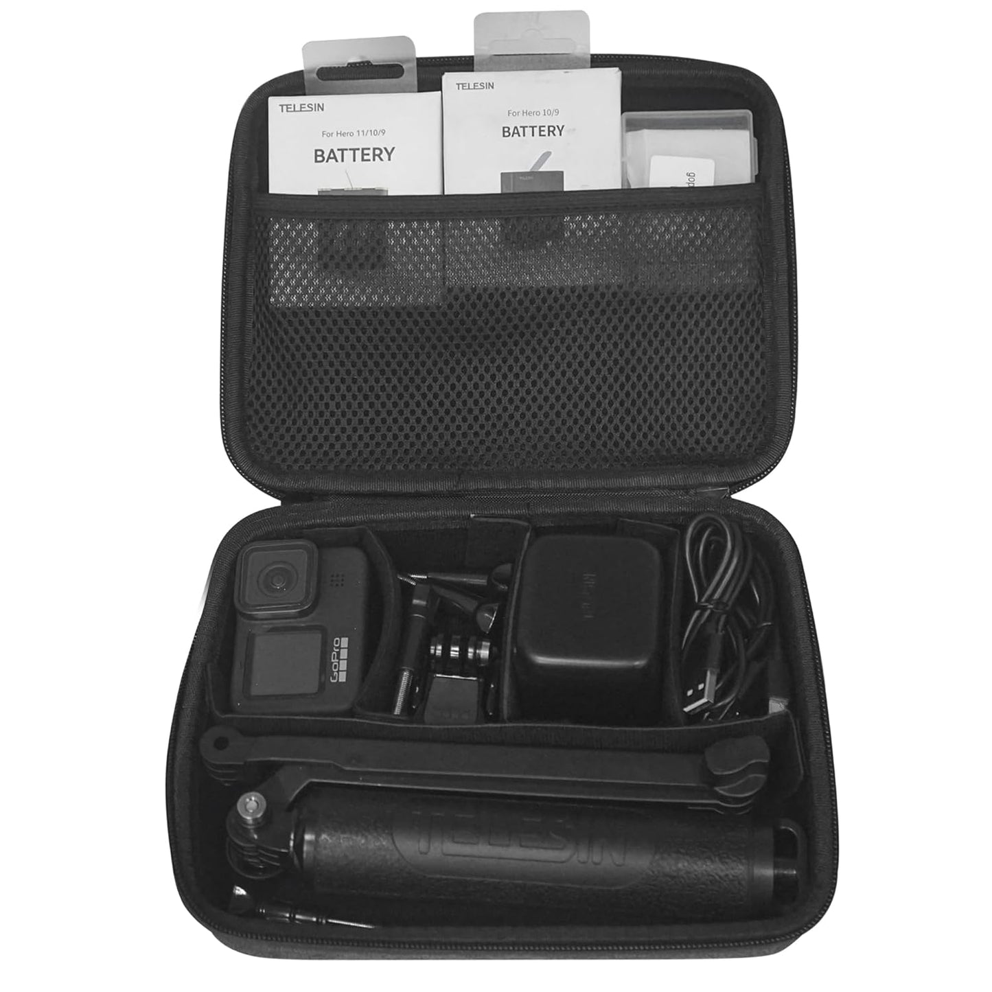 Hiffin TELESIN Carrying Case for Go pro Hero, DJI Osmo Pocket Action, Insta360 One X, More, Hard Protective Travel Bag with 4 Moveable Dividers for More Accessories, Black