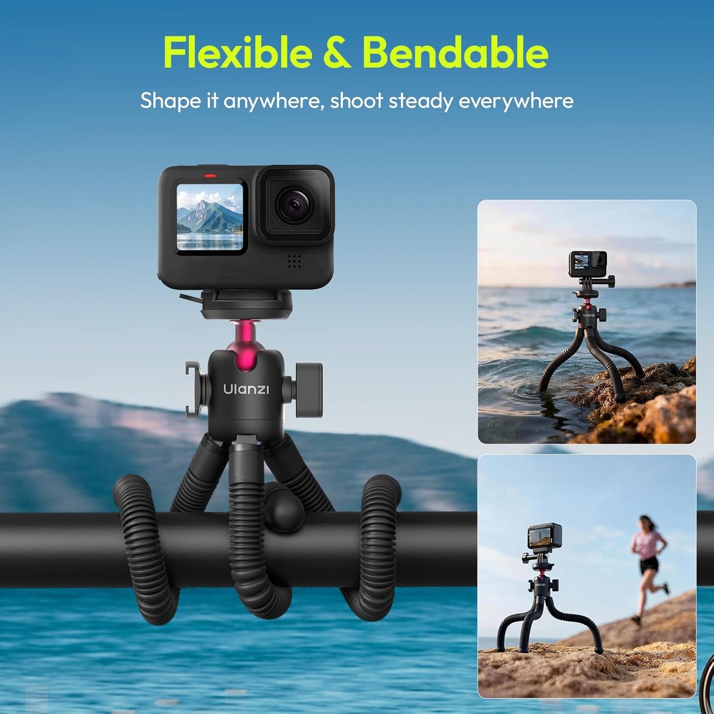 ULANZI MT-91 Flexible Octopus Tripod for Phone, GoPro&Camera, 3‑in‑1 Mini Tripod w Bluetooth Remote, CKA Quick Release w 1/4 Screw, GoPro Adapter, 360 Adjustable for Vlogging, Selfies, Video Recording