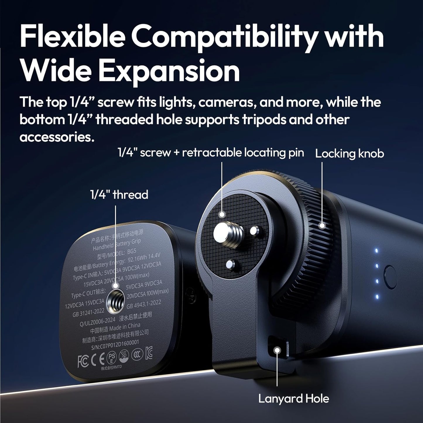 ULANZI BG5 Handheld Battery Grip 92.16Wh&Power Bank with 100W PD Bidirectional Fast Charging, Compatible with Sony/Canon/Nikon/GoPro, Ideal for Laptop/Drone/Live Streaming/Vlogging/Photography