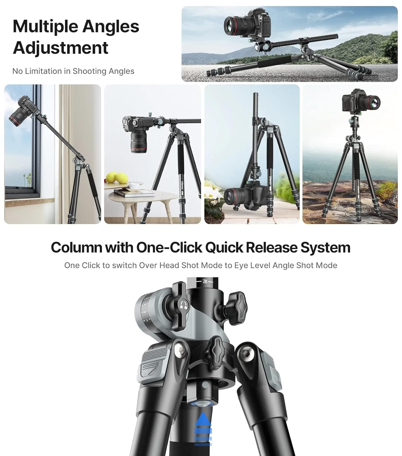 Ulanzi MT-59 Camera Tripod Monopod | Boom Arm Extension for Product Food & Macro Photography| 1/4'' screw hole | Payload 15KG | Weight 2.45Kg | 4 sections 21-176cm | Carry Bag | 1 Year Warranty