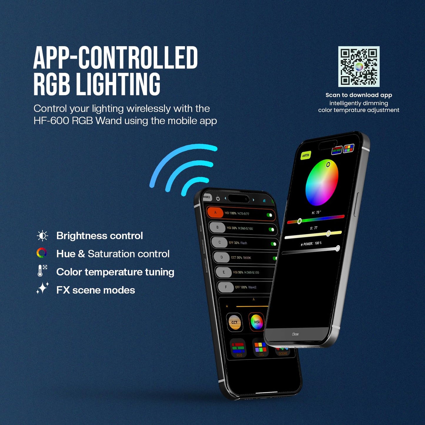 HIFFIN HF-600 RGB LED Light Stick for Photography, Photography Light with RGB CCT HSI Mode, 2500K-9900K Adjustable, 25 Fx Light Effect, Power 25W, Barndoor, 5200mah Battery for YouTube, Photoshoot