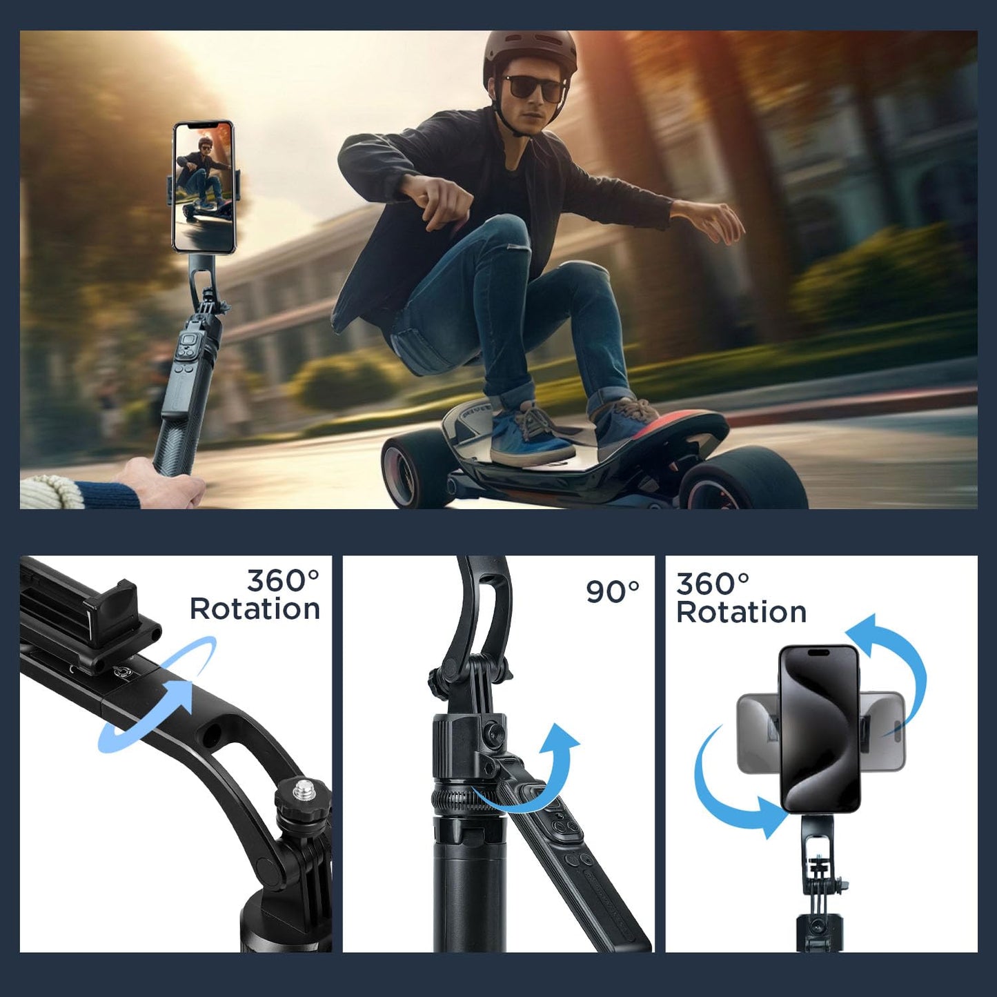 HIFFIN H8 AI-Powered 360° Auto Face Tracking Selfie Stick Tripod | 63-inch/160 cm Long Aluminium Extension Stand for Mobile & Camera | Quad-Leg Stability, Auto Rotation for Vlogging & Shooting