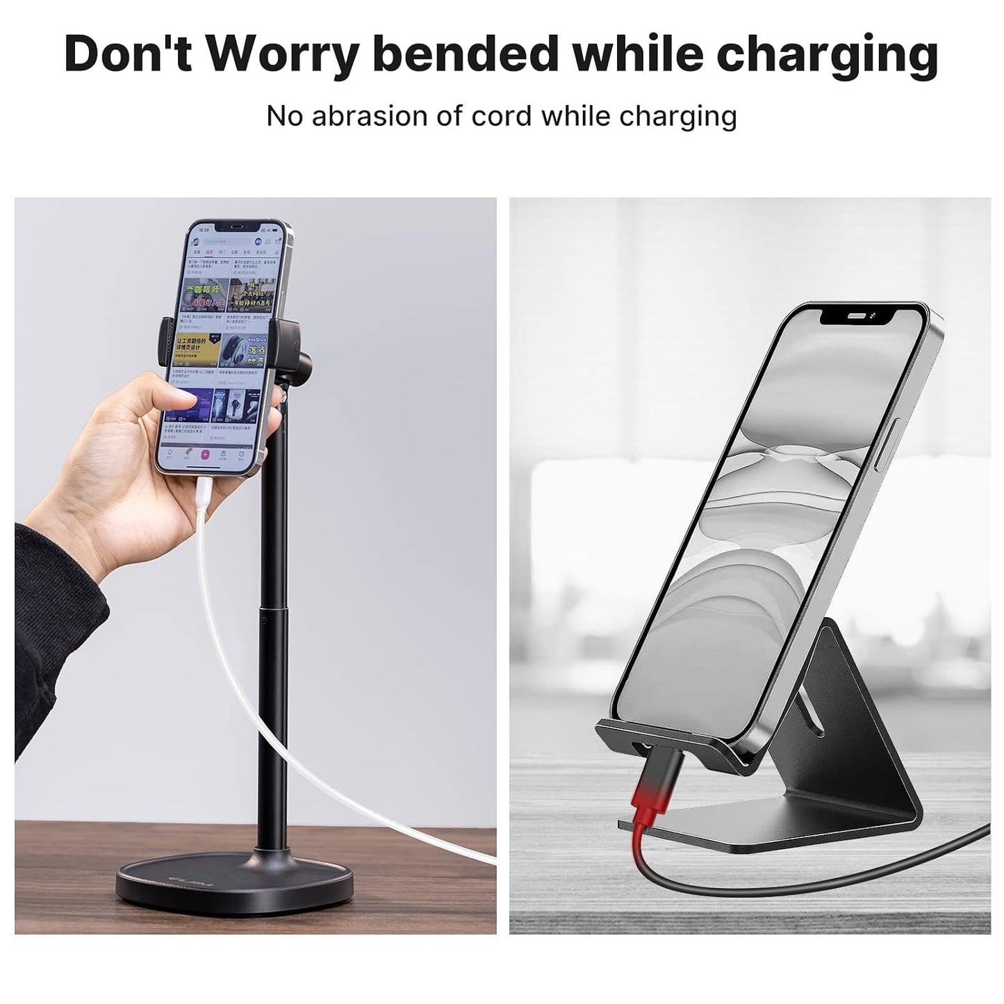 Cell Phone Stand, Ulanzi Height Adjustable Phone Holder, Desk Phone Stand for All Mobile Phone, Desk Phone Holder for iPhone 14/13/12 Pro/XS Max/XR, Samsung Galaxy S22/S21/S20/S10 and Other Phones