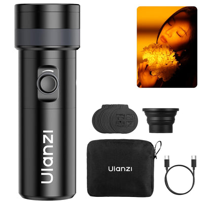 ULANZI LM01 RGB Photography Flashlight - 7500mAh 4 Color Portable LED Video Spotlight with 20 Patterned Light Filters, Handheld Zoomable Fill Light for Video Recording, Photo, Sunset, Content Creation