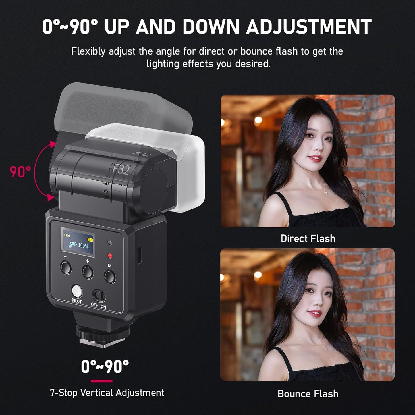 VIJIM Ulanzi F32 Camera Flash, Speedlite with GN32 / CCT 5600K, Hot Shoe Mount for Canon, Fuji, Sony, Nikon, Panasonic, Olympus, Pentax, Black, 1 Pack